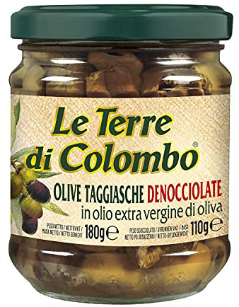 Le Terre di Colombo - Olive Taggiasche Denocciolate In Olio D'oliva Extravergine (36%), 6 Barattoli Da 180 G, Taggiasca, 1080 Grammo