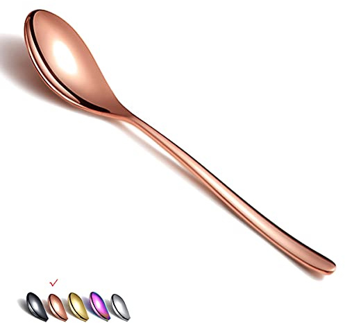 Cucharas de cobre 6 piezas, cucharadas de acero inoxidable de 20 cm, cucharas de sopa, cucharas de postre, cucharas de cubiertos para el hogar, cocina o restaurante, apto para lavaplatos