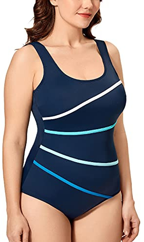 DELIMIRA Maillot de Bain Femme 1 Piece Grande Taille | Gainant , Intégré