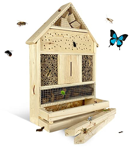 GARTENETAGE Stehendes Insektenhotel XXL mit Pflanzenoase/Naturbelassenes, massives Insektenhaus Groß & Bienenhotel/Insektenhotel zum Aufstellen/Nisthilfe & Artenschutz für Garten