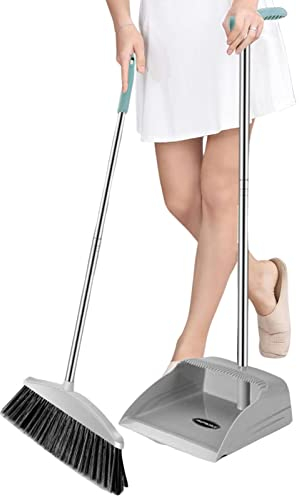 Sunnyushine Ensemble balai et pelle pour la maison – poêles à poussière avec manche long | Outdoor intérieur pour la maison, la cuisine, le bureau, Must Have pour la maison Gris