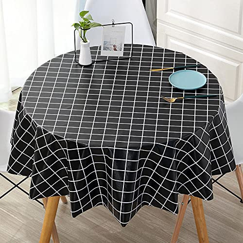 XQSSB Tisch Decke aus Premium Rechteckige Wiederverwendung Von PVC Tischabdeckung Gartentischdecke für Gastronomie Feste Party Hochzeiten Schwarz 180cm Runder Durchmesser