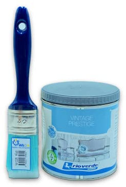 Kit Rio Verde Renner Vintage Prestige 0,5LT + Pennello Waga Paint 40mm Vernice Extra Opaca Shabby Lavabile per Interni ed Esterni (ANICE)
