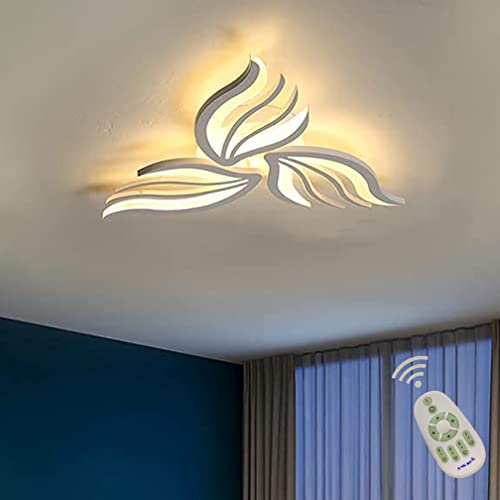 LED Deckenleuchte Wohnzimmer Lampen Dimmbar Schlafzimmer Lampe Kinderzimmer Mädchen Junge Deko Decken Leuchten mit Fernbedienung, Modern Blume Design Acryl Kronleuchter für Flur Bad (Ø68cm, Weiß)