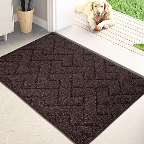 PURRUGS Dirt Trapping Door Mat 20 x 31.5, Non-Slip Machine Washable Entry Rug, Shoe Scraper, Dog Doormat, Super Absorbent Welcome Mat for Front & Back Door, Muddy Wet Shoes & Paws, Brown