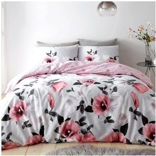 GC GAVENO CAVAILIA Soft Botanical King Bedding Sets, Reversible 3D Floral Polka Dots King Size Duvet Cover Sets With Matching Pillowcases, Blush Pink