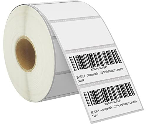 BETCKEY - 51mm x 25mm(2 in x 1 in) Perforierte Barcode/Adresse Thermoetiketten Kompatibel mit Zebra und weiteren Druckern [1 Rolle/1300 Etiketten]
