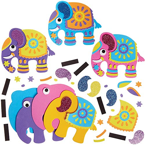 Baker Ross FX237 Indische Elefanten Magnet Bastelset aus Moosgummi-8er Pack, Bastelmagnete für Kinder aus Schaumstoff, Mittel