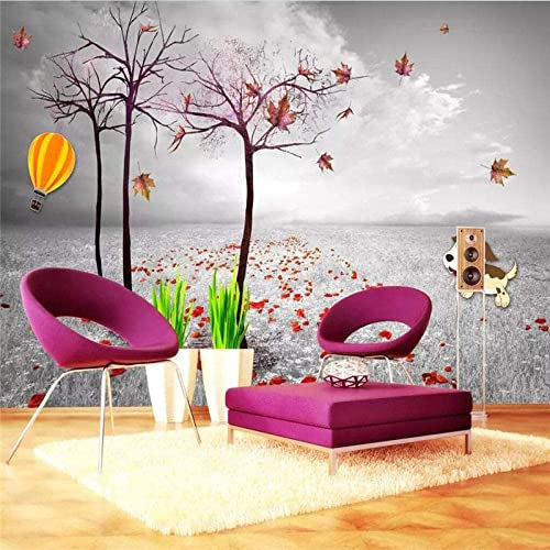 Personalizzato Cafe Hotel Bar Interior 3D Wallpaper Mural Wall Sticker Foglie Di Albero Grigio Sfondo Muro 3D Carta Da Parati Murale Adesivo Da Parete Murale Per Ufficio Sala 250 x 175 cm (LxA)