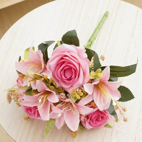 Equirider Künstliche Rosen-Lilien-Blumenstrauß-Ausgangsraum-Dekorations-Simulations-Seiden-Fälschungs-Blumen-Hochzeits-Zubehör-Geburtstags-Geschenk