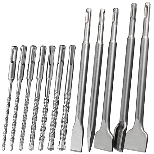 AMTOVL Brocas SDS Plus Cinceles SDS Plus 12PCS Kit de Brocas y Cinceles SDS Plus Juego de Brocas para Piedra, Hormigón y Ladrillo Set de Brocas Cinceles para Uso Comercial, Cerámica, Baldosas de Piso