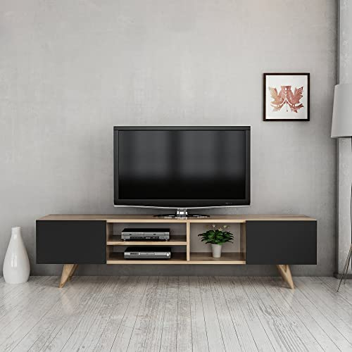 [en.casa] TV Schrank Assens 2 Schranktüren und Ablagefächern TV Bank 40 x 160 x 31 cm Fernsehtisch 2 Klapptüren und Staufächern Lowboard TV Möbel Fernsehschrank Eiche/Schwarz