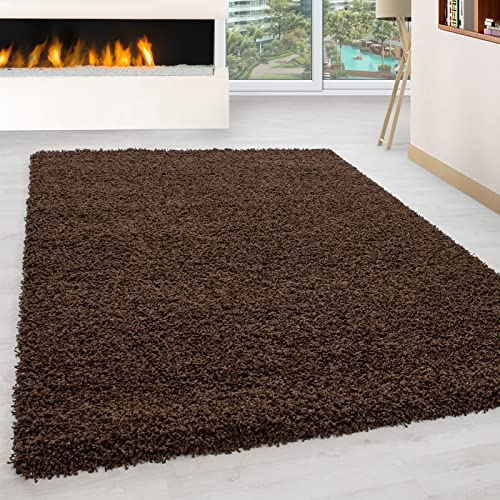 Miovani Hochflor Teppich 80x150 cm Braun - Besonders weicher Shaggy Teppich in vielen Farben & Größen für Dein gemütliches Zuhause - Teppich Wohnzimmer & Schlafzimmer