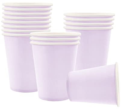 YAAVAAW 16P Light Purple Party Paper Cups,9oz Paper Cups Cold/Hot Drinking Cups Tea Coffee Cups Solid Color Party Cups for Kids Adult Birthday,Picnics,Wedding,Baby Shower,Purple Party Supplies