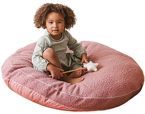 MINICAMP Bodenkissen für Kinder Rund Groß, Bouclé-Sherpa, Rosa | Ø100cm, flauschiger OEKO-TEX-zertifizierter Bouclé-Sherpa-Bezug, abnehmbar & waschbar, behält seine Form, ab 3 Jahren
