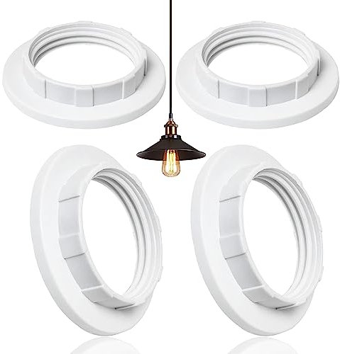4 Pack Lamp Shade Reducer Ring, E27 Lamp Shade Reducer Ring Converter for Table Lamp, Ceiling Lights, Plastic Screw Bulbs Lamp Holder Twist Lock Socket Replacement Ring-White