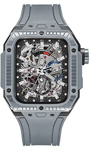 HKIDKK Caja de cerámica de lujo de 45 mm + correa para Apple Watch Band de 45 mm y 44 mm, kit de modificación de metal iwatch Series 8, 7, 6, 5, 4, SE de 44 mm, 45mm, Agate