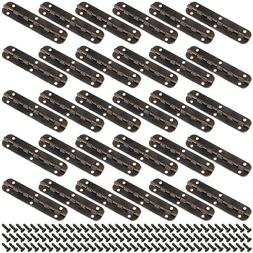 FUNSUEI 30 PCS 65 x 15mm Bronze Piano Hinge, Antique Bronze Mini Hinges with Screws, Small Jewellery Box Hinges, for Cupboard, Cabinet, Furniture