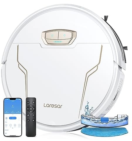 Laresar Robot Aspirador y Fregasuelos,4000Pa Aspirador Robot,Carga automática,150 Minutos de batería de Larga duración,App o Mando a Distancia,Compatible con Alexa,para Pelo de Mascotas (Evol 3s)