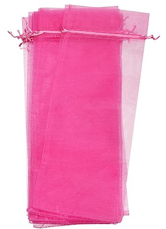 sourcing map Organza-Weinbeutel, durchscheinende Netz-Organza-Weinverpackungsbeutel mit Kordelzug, Wein-Geschenkbeutel für Flasche, Geburtstag, Hochzeit, Party, rosarot, Modern