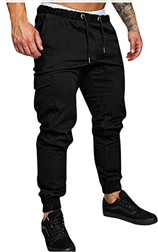 Pantalon De Travail Homme Chino Coton Sécurité Pantalon Einfarbige mit Kordelzug mit Taschen Slim fit Camouflage Jeans Boulanger Carreaux Survêtements Tactique Treillis Track Noir M