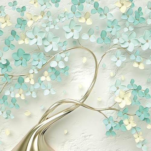 Muralo - 3D Tapete Vliestapete - Fototapete 3d Effekt - Tapete für Wohnzimmer Schlafzimmer Wandtapete - abstrakte Fototapete - Baum mit Blumen Motiv - Br. 416cm x Hö. 254cm