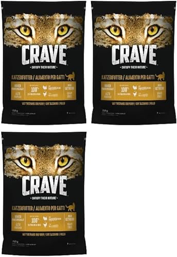 CRAVE Katze Beutel Adult mit Truthahn und Huhn 3 x 750g, Katzenfutter, Trockenfutter