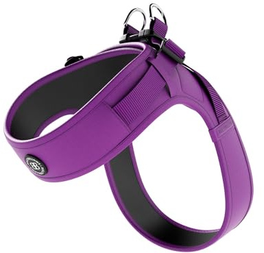 BullyBillows Boomerang Harness | Non-Restrictive Lightweight Dog Harness | Simple To Take Slip On & Off | Premium Quality Dog Harness With Hook and Loop Strap | Purple Small
