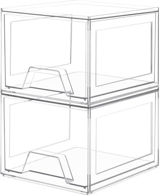 Damomo 2 Pack Stackable Organizer Drawers, 4.4 Tall Clear Bathroom Makeup Organizer and Storage, Acrylic Plastic Organizers Bins for Vanity, Undersink, Bathroom, Pantry, Kitchen Cabinets