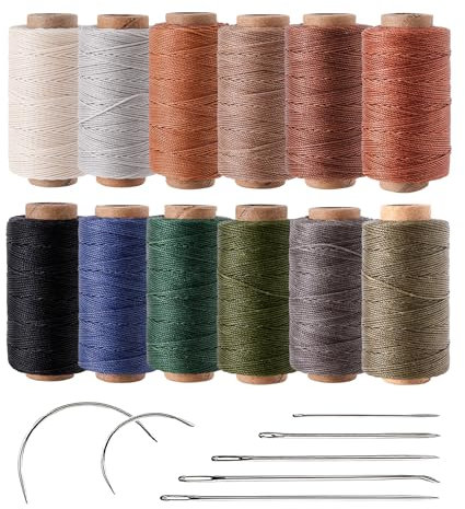 KIVISIN Polyester Round Waxed Thread 0.55mm, 12 Neutral Colors 76 Yards/Spool Wax Coated String Thin Cord for Leather Upholstery Sewing, Stitching, Bookbinding, Beading, Micro Knotting and Braiding