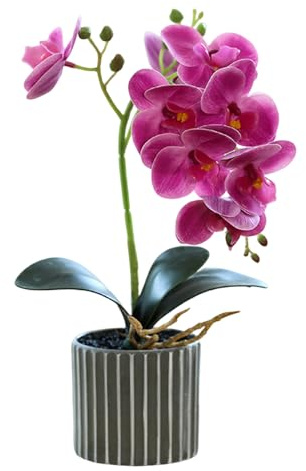 Jorzer Konstgjord Orkidé 30 cm Hög - Realistisk Bonsai i en Kruka med Äkta Touch - Dekorativ Falska Blommor för Bord och Vardagsrum, Lila