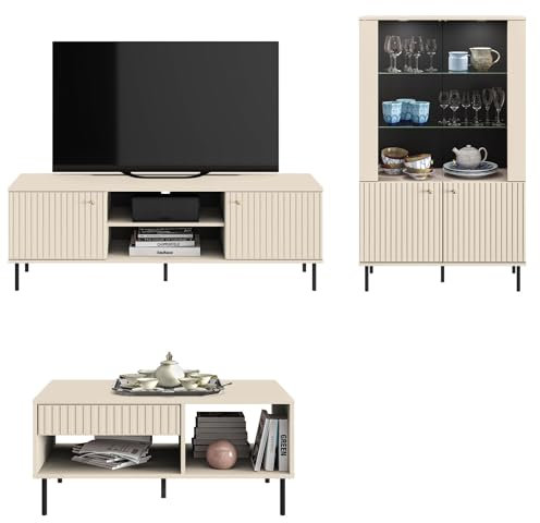 Feldmann Preiswert Wohnen Wohnzimmer-Set Wohnwand Sophie 3-teilig Kaschmir matt