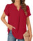 TAOHUADAO Women's Tops Summer Casual Blouse V Neck Petal Short Sleeve T-Shirts Dressy Chiffon Tunic for Leggings, Red XL