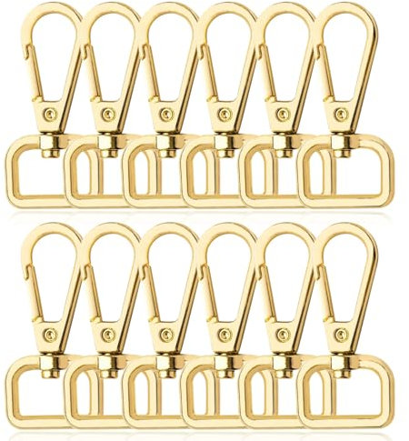 DITK-U 12 Stück Golden Schlüsselanhänger D Ringen Schwenker Hummer Haken Drehbare Karabinerhaken aus Legierung zur Produktion von Handgemachten Taschen Rucksäcke Basteln Verwendet