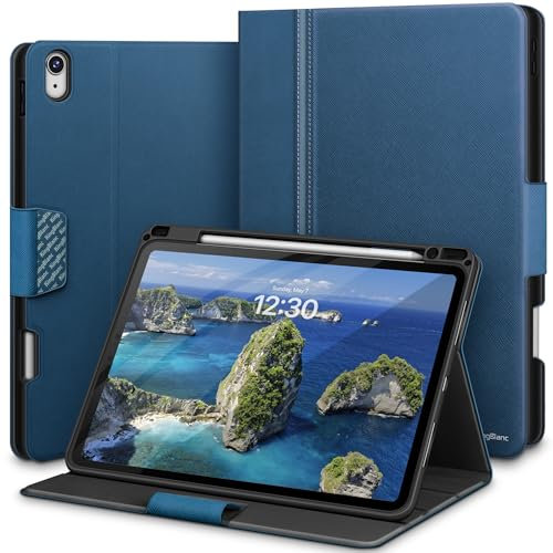 KingBlanc for Air 13-inch Case (M3 2025/M2 2024) with Built-in Pencil Holder, PU Leather Durable Protective Stand Folder Cover, Auto Wake/Sleep, Multi-Angle for Viewing/Typing, Magnetic Clasp, Blue