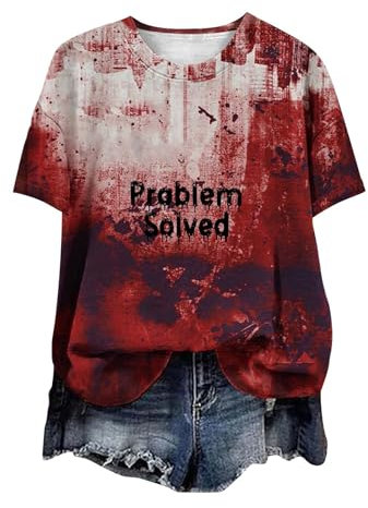 I'm Fine Shirt Halloween Oberteil Basic Shirt Damen Hemd XL Im Fine Shirt Blut Halloween Kostüm Damen Oberteil 70er T Shirt Horro T Shirt I'm Fine Everything Is Fine Rundhals Kurzarm T-Shirts