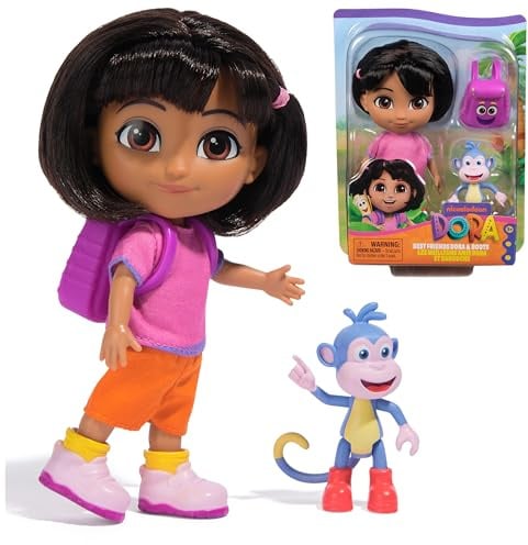 DORA - Beste Freundin Puppe - Größe 22 cm, mit kämmbarem Haar, Rucksack und AFFE Boots, bekannt aus der beliebten TV-Serie, für Kinder ab 3 Jahren