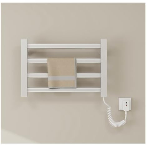 Porte-Serviettes Chauffant Intelligent, radiateur Mural pour Porte-Serviettes 80 W à température constante, Petit radiateur Porte-Serviettes électrique pour Salle de Bain 4 Barres White Right Line