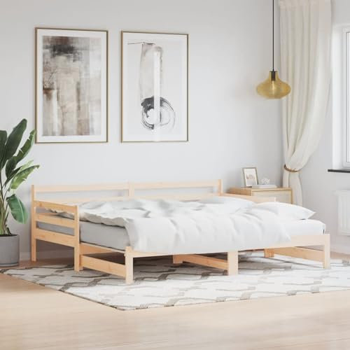 Gecheer Tagesbett Ausziehbar Schlafsofa Bett Bettgestell Bettsofa Kojenbett Gästebett 90x200 cm Massivholz Kiefer