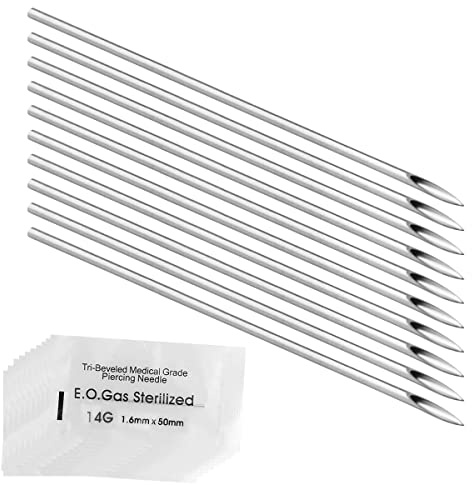 Lotsdonxia 10 Pcs Disposable Piercing Needles - Sterilized Ear, Nose, and Body Piercing Accessories Available in 1.6mm 14G