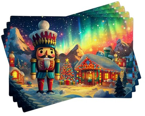 Nutcracker Christmas Placemats Set of 4, Festive Colorful Holiday Place mats for Winter Dining Table, Washable Indoor Outdoor Xmas Decorative Cloth Placemats 18x12 Inch