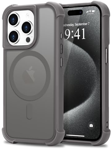 Micoden Magnetic Case for iPhone 15 Pro,Compatible with Magsafe,4 Corner Reinforced Protection Airbag Drop Protective Phone Case,Anti-Fingerprint Translucent Matte,Slim Shockproof Cover-Grey