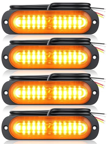 Maxetodo Frontblitzer Orange 4PCS 12 LED Blitzer Warnlicht 12V/24V 18 Blinkmodi Autolicht IP65 wasserdicht für LKW ATV SUV Wohnmobil Van