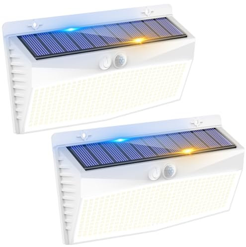 Peasur 368LED Lampe Solaire Exterieur Detecteur de Mouvement, 3 Modes Lumiere Solaire, Étanche Eclairage Solaire pour Mural Jardin Outdoor Garage Cour Blanc Froid [Lot de 2]