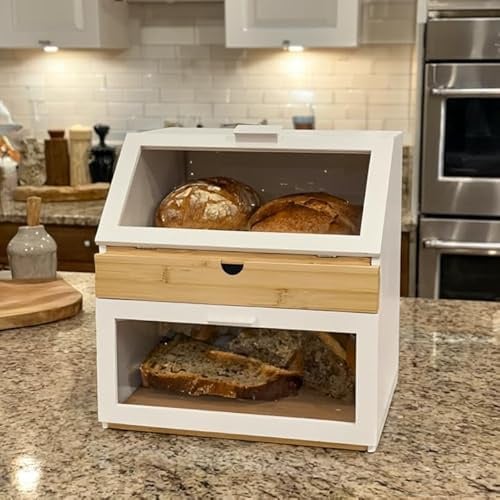 Maison Des Cadeaux Bamboo Wooden 2 Tier Bread Bin with Drawer [BAM 28]