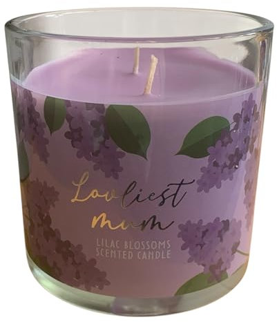 Loveliest Mum Lilac Blossoms Scented Glass Candle, Purple Floral Design