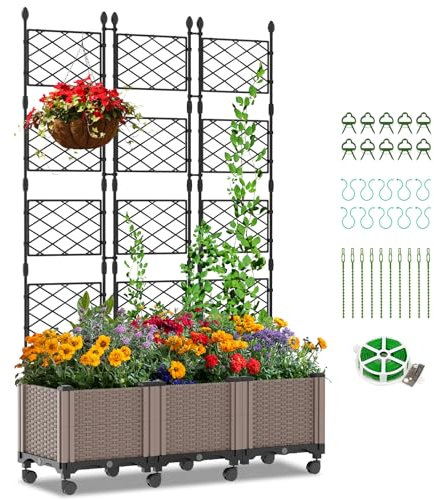 Zikebtuy 120x40x160CM Groß Garten Blumenkasten mit Rankhilfe, Pflanzkasten mit Rankgitter für Kletterpflanzen, Pflanzkübel Hochbeet mit 10 Verschlüsse, 10 Clips, 1 Kunststoffkabel, 12 Kabelbinder