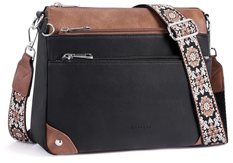 Lexiyat Cross Body Bag Women Rfid Travel Crossbody Bags Leather Handbags Ladies Shoulder Bag with Adjustable Strap Blackwithbrown