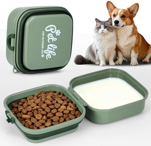 OUZHOU Collapsible Dog Bowl 2 in 1, 800ml Travel Collapsible Dog Water Bowl & Food Feeder with Removable Divider, Portable Foldable Travel Dog Bowl with Lanyard for Dogs Cats Outdoor Camping Hiking