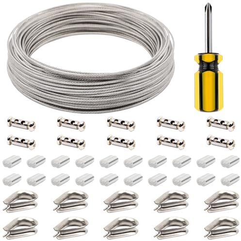AMZSKU Drahtseil 1.5mm,30m Drahtseil ummantelt,304 Edelstahl Seil mit Aluminiumhülsen,Edelstahlseil kann zum Litzenkern Aufhängen von Bildern,Kleiderschnur,Lichtleiter,Angeln